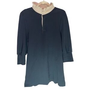 Tuckernuck Navy Charlotte Terry Dress Cream Collar Ruffle Pomander Place Med.